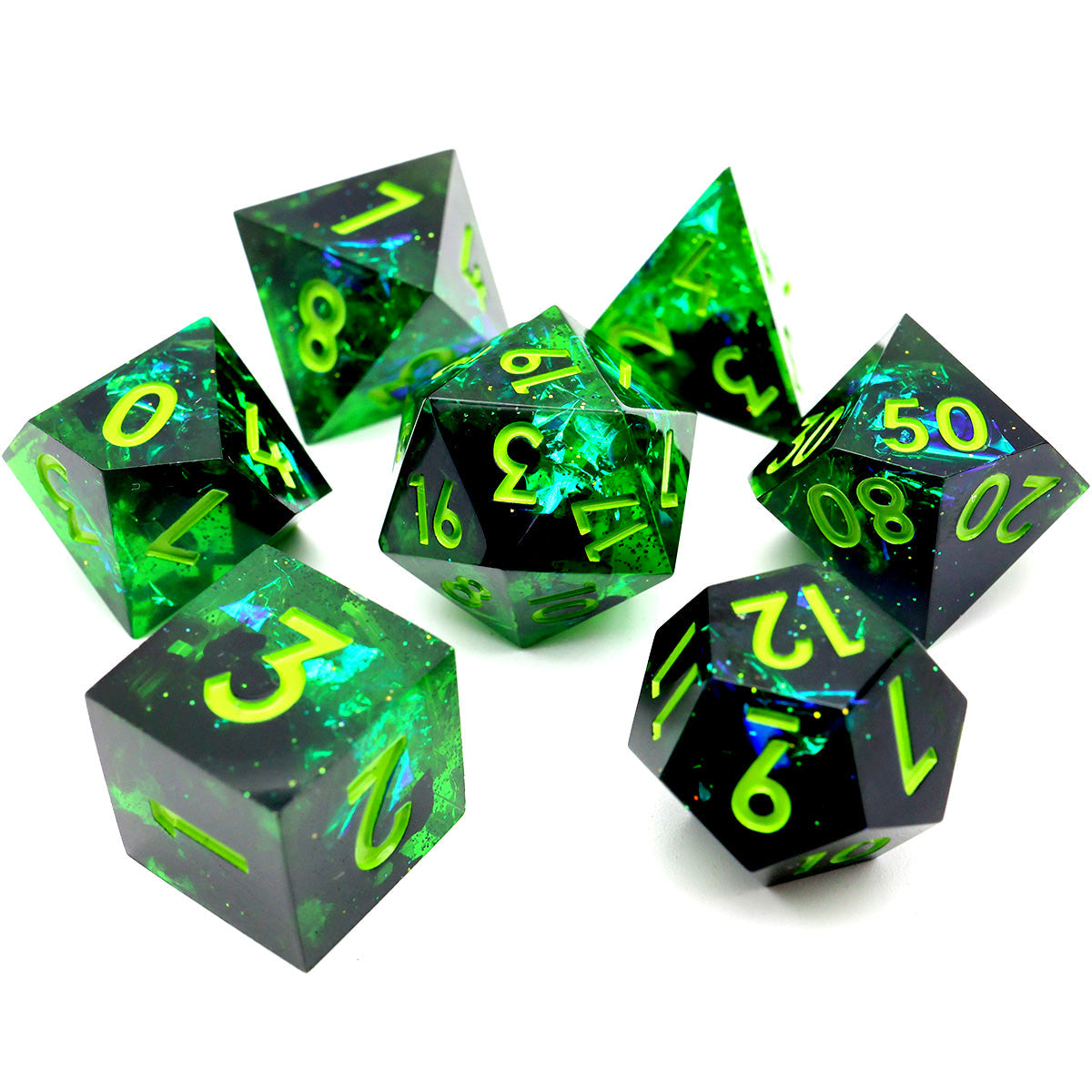 Necrotic Glimmer | Sharp Edge Dice | 7 Piece Set