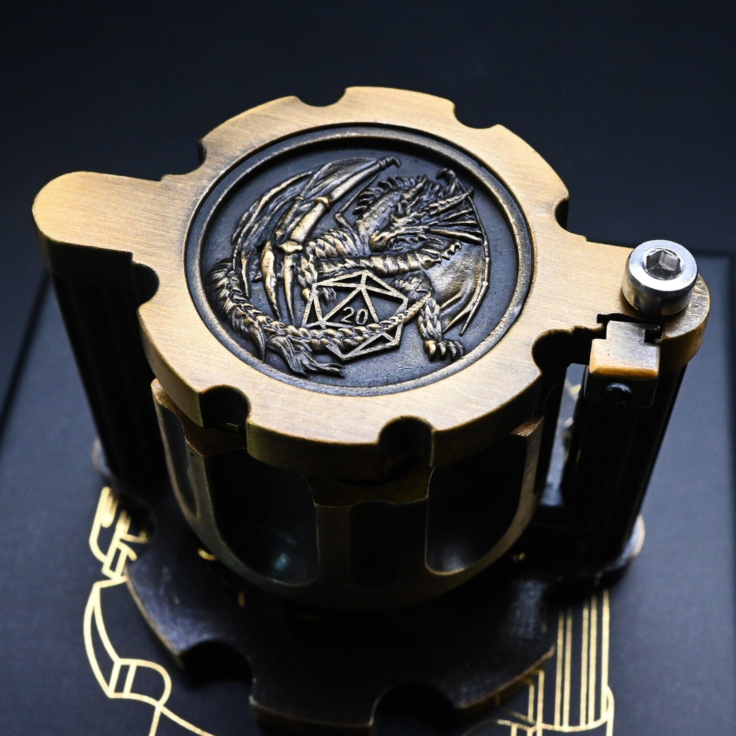 Hexchamber | Ancient Gold | Bullet Dice Set with Spinning Revolver Case
