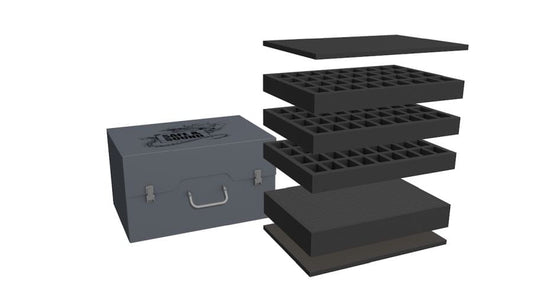 Safe & Sound case with 108 minis on 32mm bases and 72mm deep raster foam tray