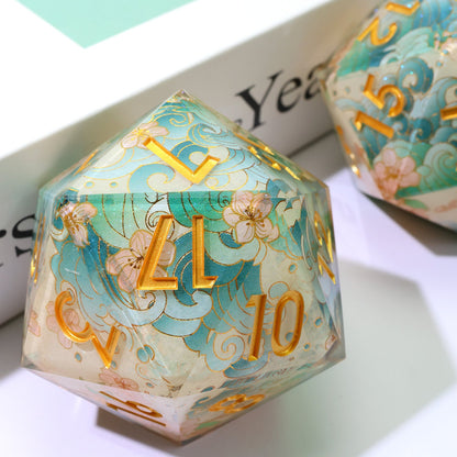 Emerald Tide | 50mm D20 | Oversized Art Core Dice