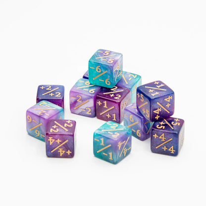 16mm D6 Dice Counters | Purple & Blue | 12 Pack