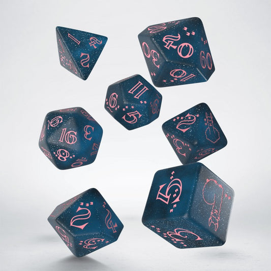 Sparkling Llama Glittering Dark Blue and Pink Dice Set